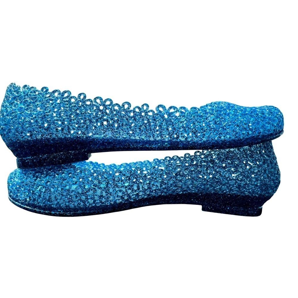 Blue Crystal Jelly Floral 8 Glitter Retro 80's Beach Party Summer Sparkly Flats - Picture 6 of 7